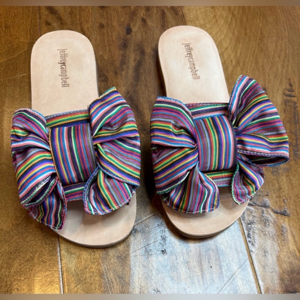 Free People x Jeffrey Campbell Regalo Bow Slides NIB 9 Boho Stripe Sandals 🌈